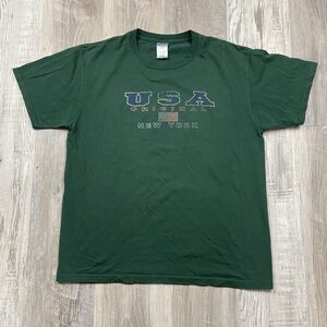 USA Original New York tourist T‎ Shirt Forest Green STAINED FLAWS